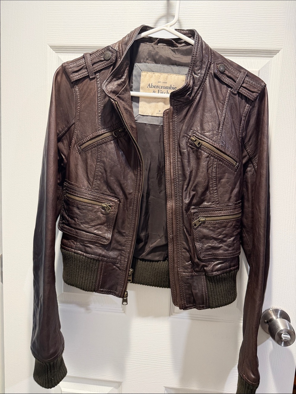 Vintage Abercrombie & Fitch Brown Leather Moto Jacket - M
